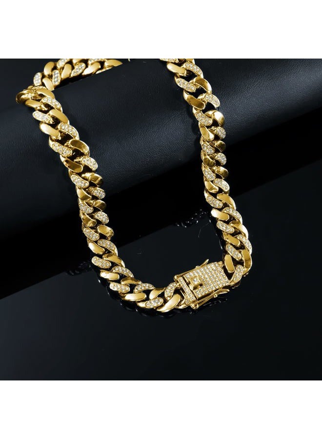 JUNVirtuous Cuban Link Chain Mens Iced Out Miami Cuban Necklace Silver/Gold Bling Diamond Hip Hop Jewelry for Women, 20 inches, Gold, Cubic Zirconia - Image 3