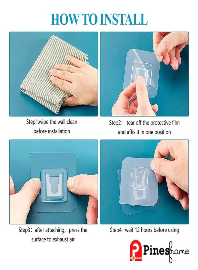 PINESFRAME 20 Male/Female Wall Hooks with Reusable Zip Pouch (Pack of 20) Self Adhesive Plastic Heavy Duty Transparent Double Sided Sticky Multi-Purpose Magic Sticker Hooks - Image 5