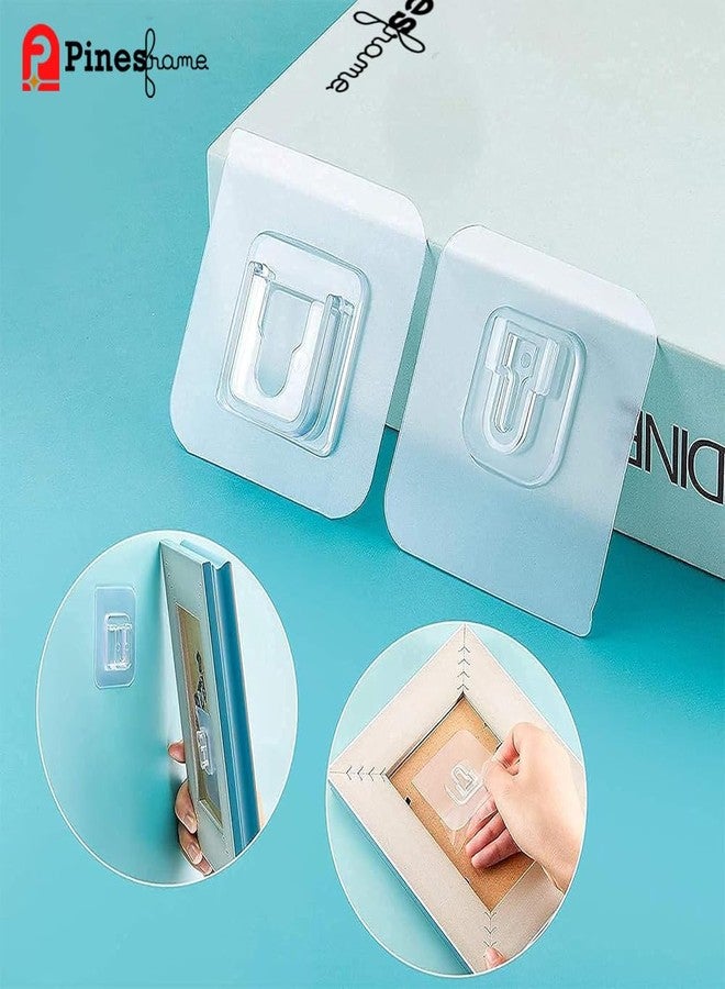 PINESFRAME 20 Male/Female Wall Hooks with Reusable Zip Pouch (Pack of 20) Self Adhesive Plastic Heavy Duty Transparent Double Sided Sticky Multi-Purpose Magic Sticker Hooks - Image 3