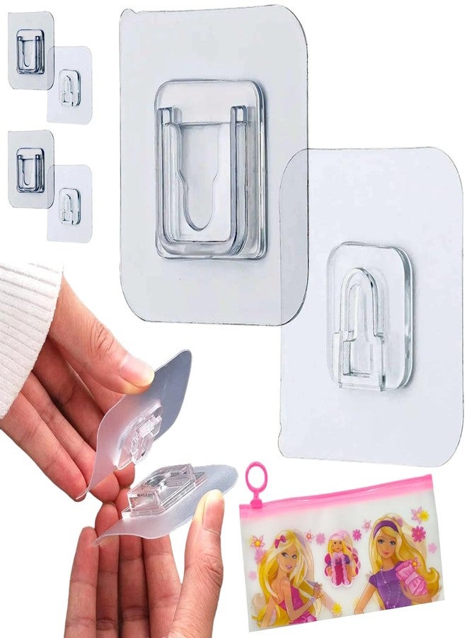 PINESFRAME 20 Male/Female Wall Hooks with Reusable Zip Pouch (Pack of 20) Self Adhesive Plastic Heavy Duty Transparent Double Sided Sticky Multi-Purpose Magic Sticker Hooks - Image 1