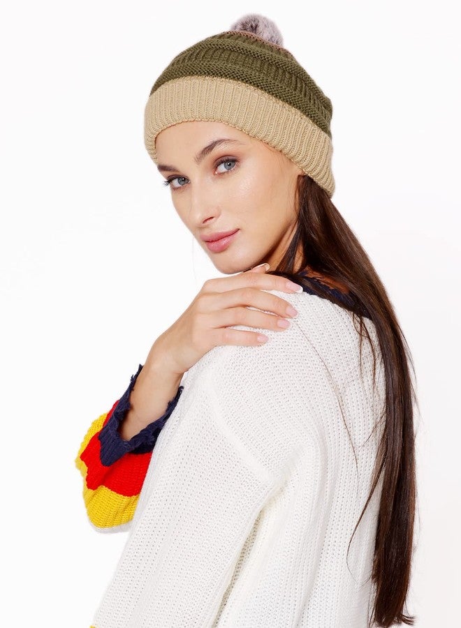 قبعة شتوية صوفية ناعمة سميكة من بهاراتاسيا للنساء، لون بيج - Image 5