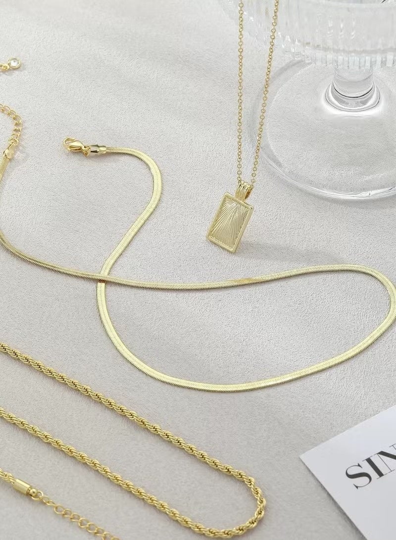 طقم قلادات متعددة الطبقات هندسية للنساء - قلادة غير متناظرة مع سلسلة ملتوية، مجوهرات طبقيّة عصرية - Image 4