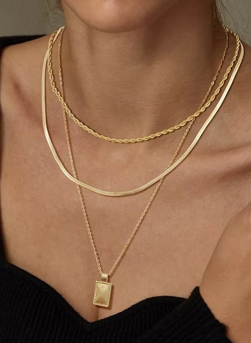 طقم قلادات متعددة الطبقات هندسية للنساء - قلادة غير متناظرة مع سلسلة ملتوية، مجوهرات طبقيّة عصرية - Image 2