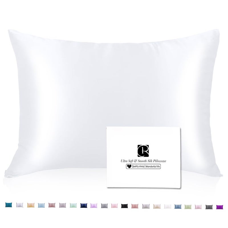 Silk Pillowcase for Hair and Skin Ravmix Mulberry Silk Pillowcase with Hidden Zipper for WomenGirlMen Standard 5075cm Pure White 1PCS