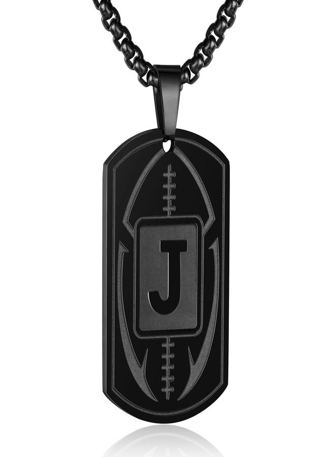 SENRAN Football Initial A-Z Dog Tag Necklace for Men Football Charm Pendant Stainless Steel Chain 22+2 Inches Personalized Sports Athletes Jewelry Gift for Men(Black-J) - Image 1