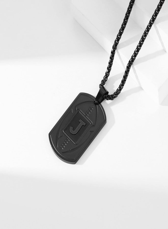 SENRAN Football Initial A-Z Dog Tag Necklace for Men Football Charm Pendant Stainless Steel Chain 22+2 Inches Personalized Sports Athletes Jewelry Gift for Men(Black-J) - Image 2