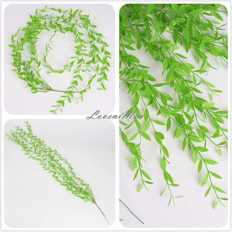 LOVENIMEN Artificial Vines, 10 Pack Hanging Ivy Fake Weeping Willow Greenery Leaves Plastic Plants Faux Garland Vine UV Resistant for Indoor Outdoor Garden Door Wall Baskets Wedding Party Decoration - Green - Image 3