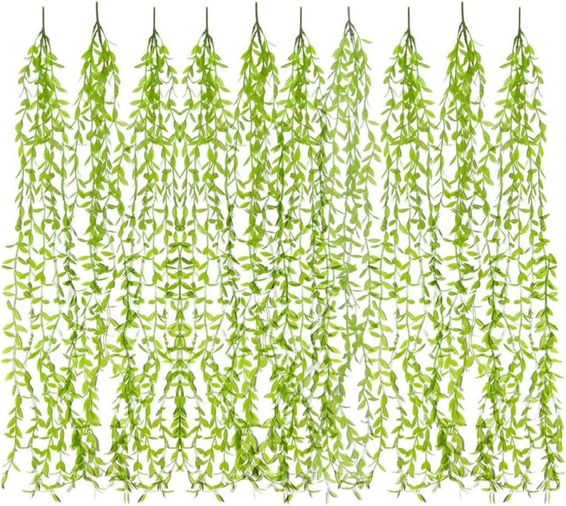 LOVENIMEN Artificial Vines, 10 Pack Hanging Ivy Fake Weeping Willow Greenery Leaves Plastic Plants Faux Garland Vine UV Resistant for Indoor Outdoor Garden Door Wall Baskets Wedding Party Decoration - Green - Image 1