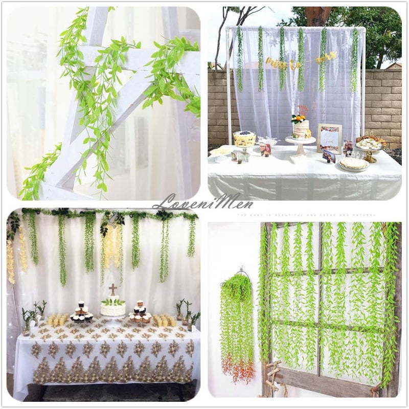 LOVENIMEN Artificial Vines, 10 Pack Hanging Ivy Fake Weeping Willow Greenery Leaves Plastic Plants Faux Garland Vine UV Resistant for Indoor Outdoor Garden Door Wall Baskets Wedding Party Decoration - Green - Image 5