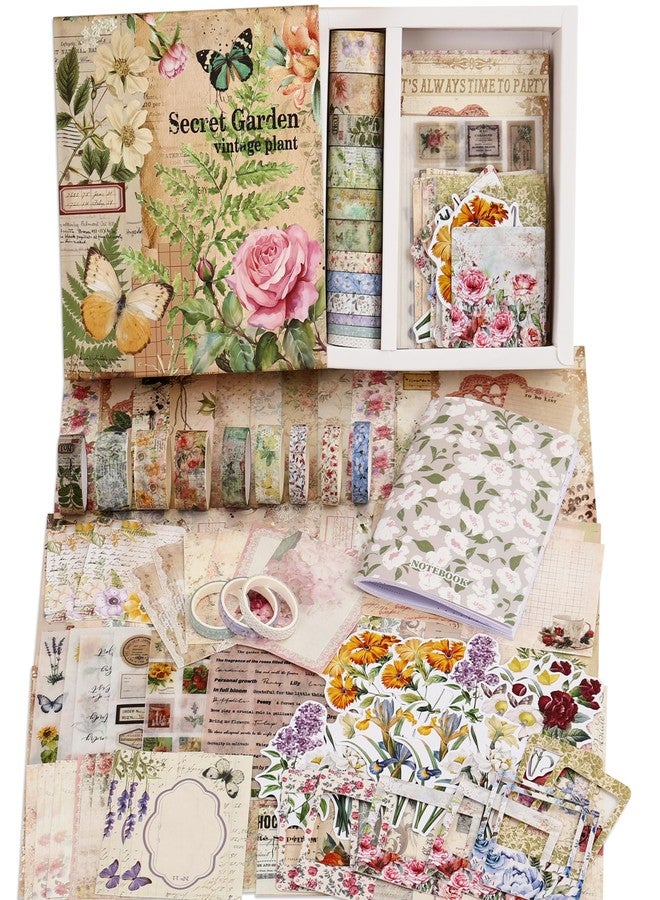 emmoolife Scrapbooking Supplies Kit, Vintage Botanical Aesthetic Scrapbook Kit for Bullet Junk Journal, Stationery, Washi Tape Stickers Papers，Flower DIY Journaling Supplies, Birthday Craft Gift Girl Kid Women - Image 1