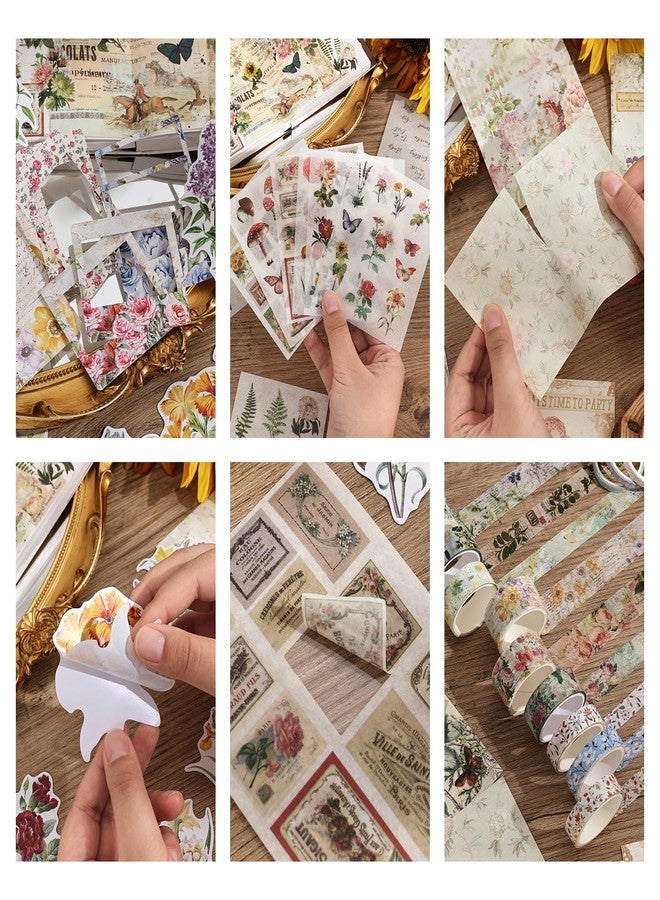 emmoolife Scrapbooking Supplies Kit, Vintage Botanical Aesthetic Scrapbook Kit for Bullet Junk Journal, Stationery, Washi Tape Stickers Papers，Flower DIY Journaling Supplies, Birthday Craft Gift Girl Kid Women - Image 4