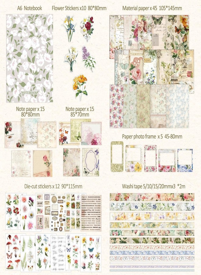 emmoolife Scrapbooking Supplies Kit, Vintage Botanical Aesthetic Scrapbook Kit for Bullet Junk Journal, Stationery, Washi Tape Stickers Papers，Flower DIY Journaling Supplies, Birthday Craft Gift Girl Kid Women - Image 2