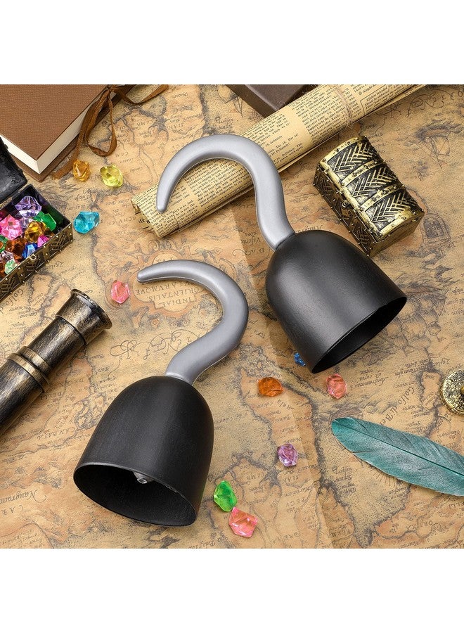 Threan 4 Pcs Large Pirate Hook Captain Hand Plastic Captain Hook Costume Accessories For Halloween Supplies(Black Style) - Image 5