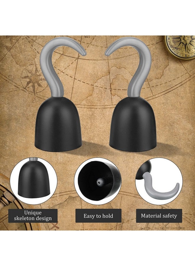 Threan 4 Pcs Large Pirate Hook Captain Hand Plastic Captain Hook Costume Accessories For Halloween Supplies(Black Style) - Image 3