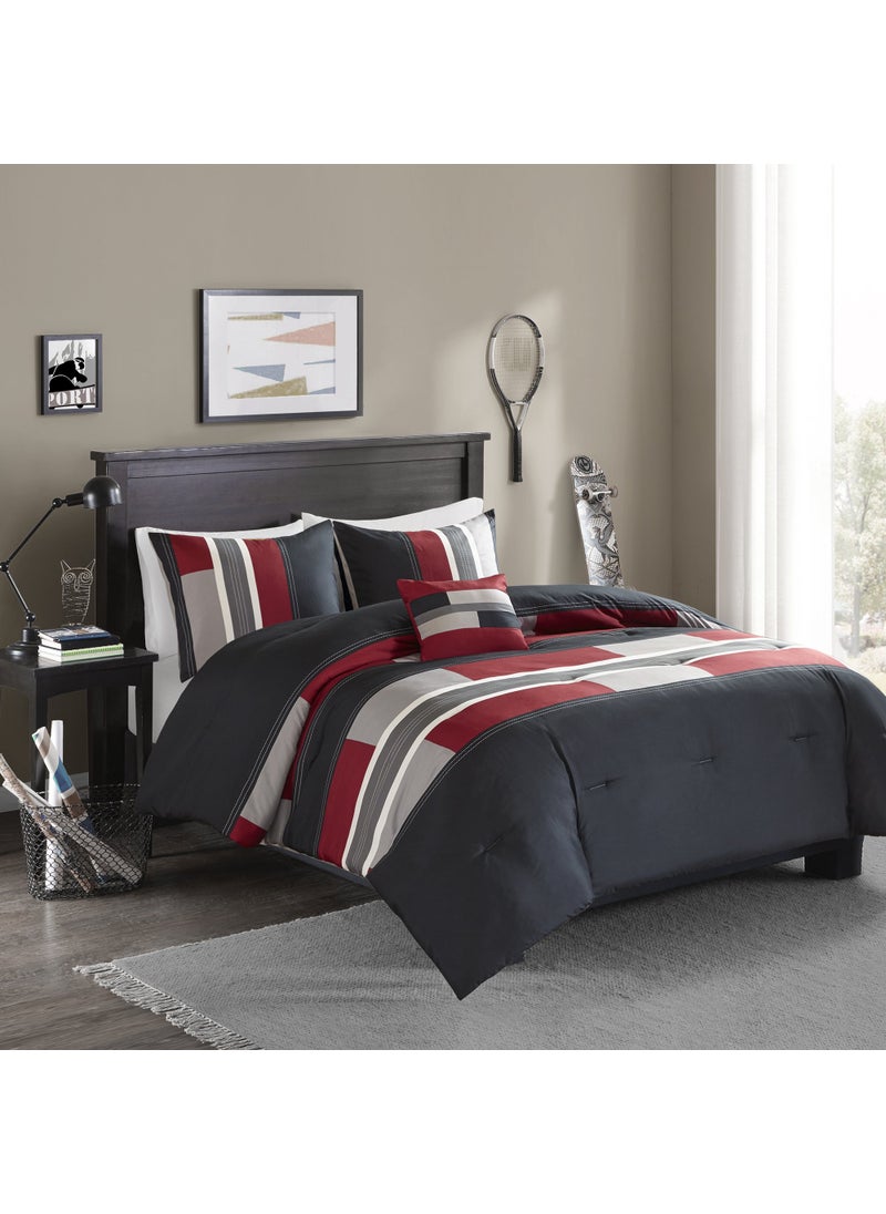 Comfort Spaces Comfort Spaces Casual Comforter Set Sporty Design Vibrant Color Active Lifestyle Boys Bedroom Dcor All Season Soft Microfiber Bedding Set Decorative Pillow Sham BlackRed TwinTwin XL 3 Piece 