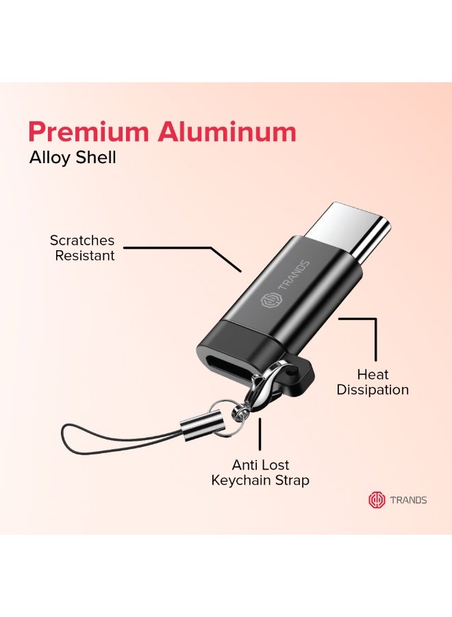 تراندز محول تراندز (Trands) من منفذ Micro USB إلى USB-C مع علاقة مفاتيح للحماية من الفقدان – شحن سريع ومزامنة بيانات عالية السرعة - لون أسود (موديل: CA366) - Image 4