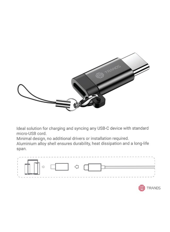 تراندز محول تراندز (Trands) من منفذ Micro USB إلى USB-C مع علاقة مفاتيح للحماية من الفقدان – شحن سريع ومزامنة بيانات عالية السرعة - لون أسود (موديل: CA366) - Image 5