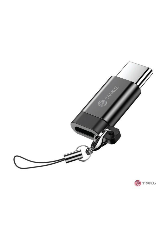 تراندز محول تراندز (Trands) من منفذ Micro USB إلى USB-C مع علاقة مفاتيح للحماية من الفقدان – شحن سريع ومزامنة بيانات عالية السرعة - لون أسود (موديل: CA366) - Image 1