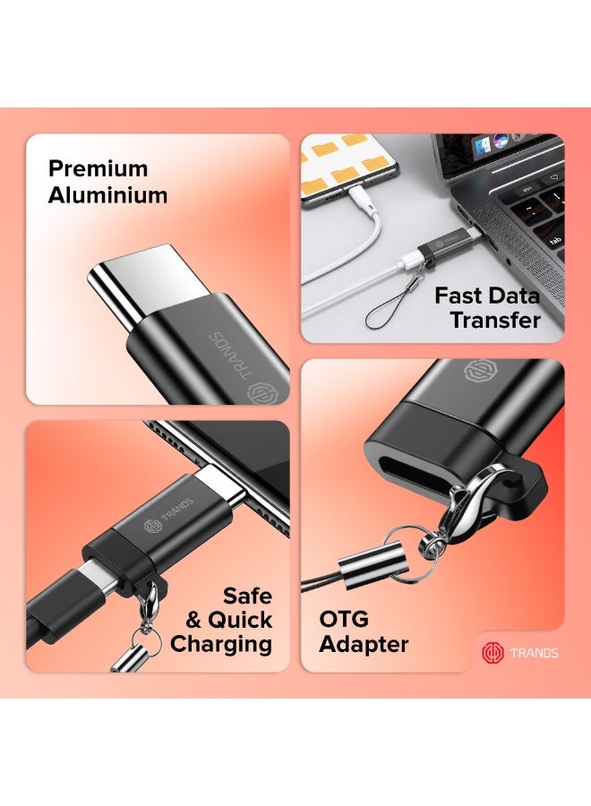 تراندز محول تراندز (Trands) من منفذ Micro USB إلى USB-C مع علاقة مفاتيح للحماية من الفقدان – شحن سريع ومزامنة بيانات عالية السرعة - لون أسود (موديل: CA366) - Image 2