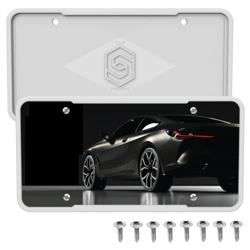 !Solid Silicone License Plate Frame Covers 2 Pack- Front and Back Car Plate Bracket Holders. Rust-Proof, Rattle-Proof, Weather-Proof (White) - Image 1
