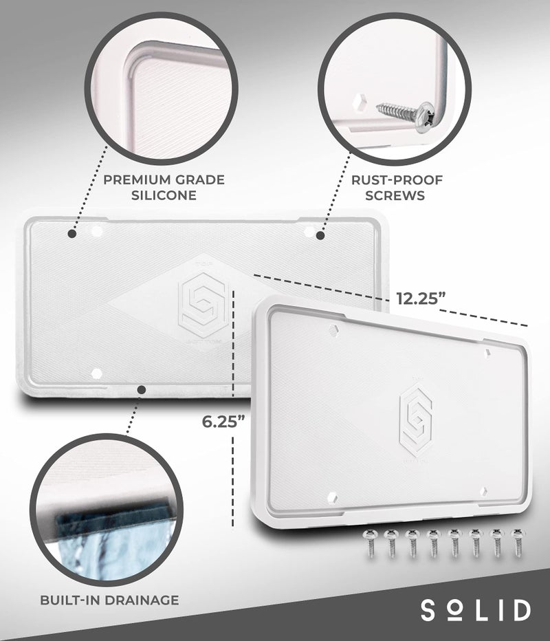 !Solid Silicone License Plate Frame Covers 2 Pack- Front and Back Car Plate Bracket Holders. Rust-Proof, Rattle-Proof, Weather-Proof (White) - Image 3