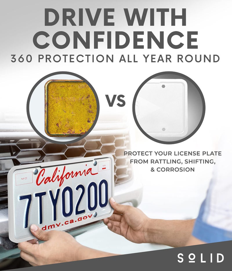 !Solid Silicone License Plate Frame Covers 2 Pack- Front and Back Car Plate Bracket Holders. Rust-Proof, Rattle-Proof, Weather-Proof (White) - Image 2