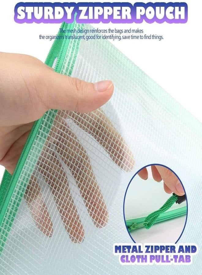 Gerenic 10pcs/5 Colors Mesh Zipper Pouch, Waterproof Zipper Bags, A4 Size Plastic Document Pouch for Travel Storage, School Supplies, Office Appliances  - Image 3