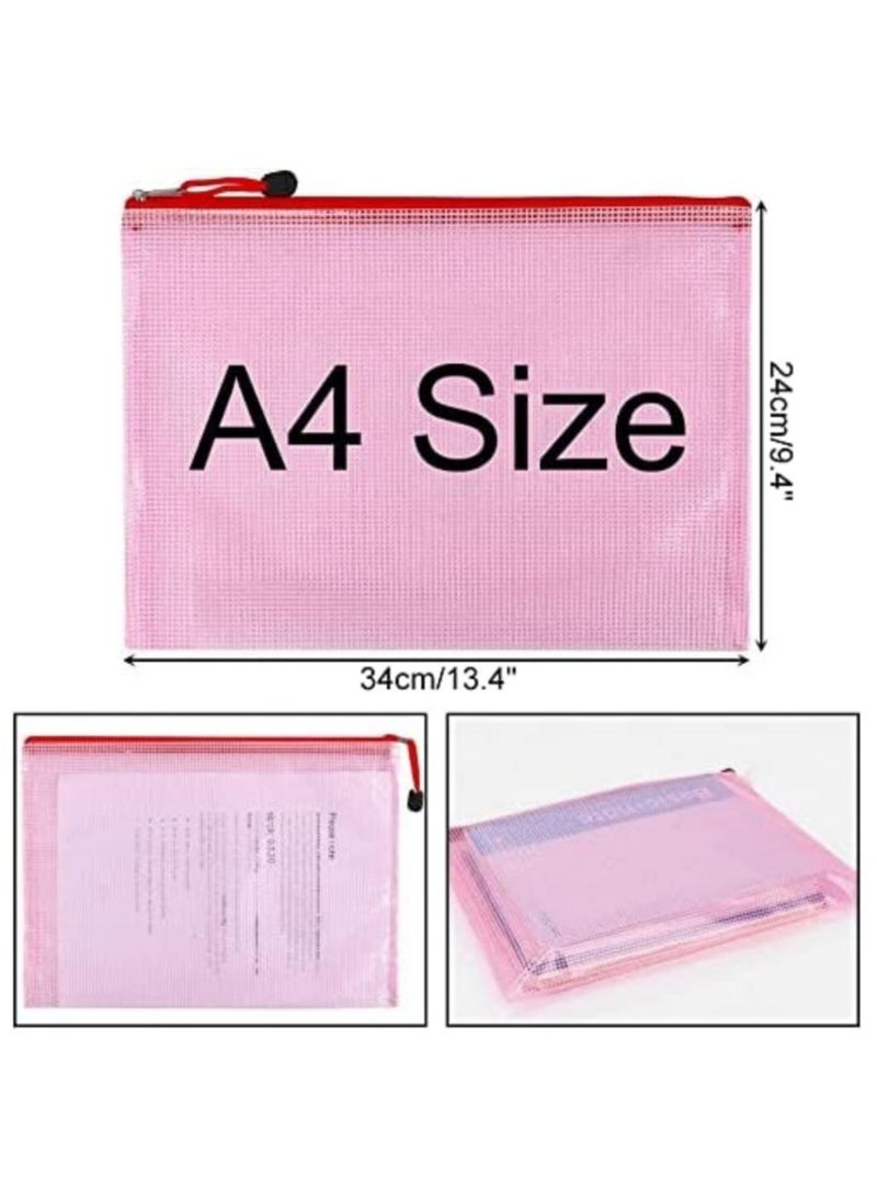 Gerenic 10pcs/5 Colors Mesh Zipper Pouch, Waterproof Zipper Bags, A4 Size Plastic Document Pouch for Travel Storage, School Supplies, Office Appliances  - Image 2