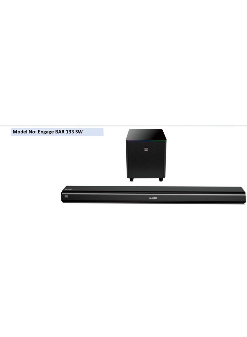 ENGAGE BAR 133 SW RGB Wireless Soundbar System, 250w RMS & 5000W PMPO Max Power, Double Glass Dazzling RGB Light, Intuitive Controls, Bluetooth 5.0, Black - Image 2