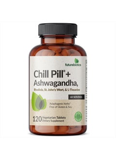 Futurebiotics Chill Pill + Ashwagandha, Rhodiola, St. John's Wort, & L-Theanine 2000 MG per Serving - Non-GMO, 120 Vegetarian Tablets  - Image 1