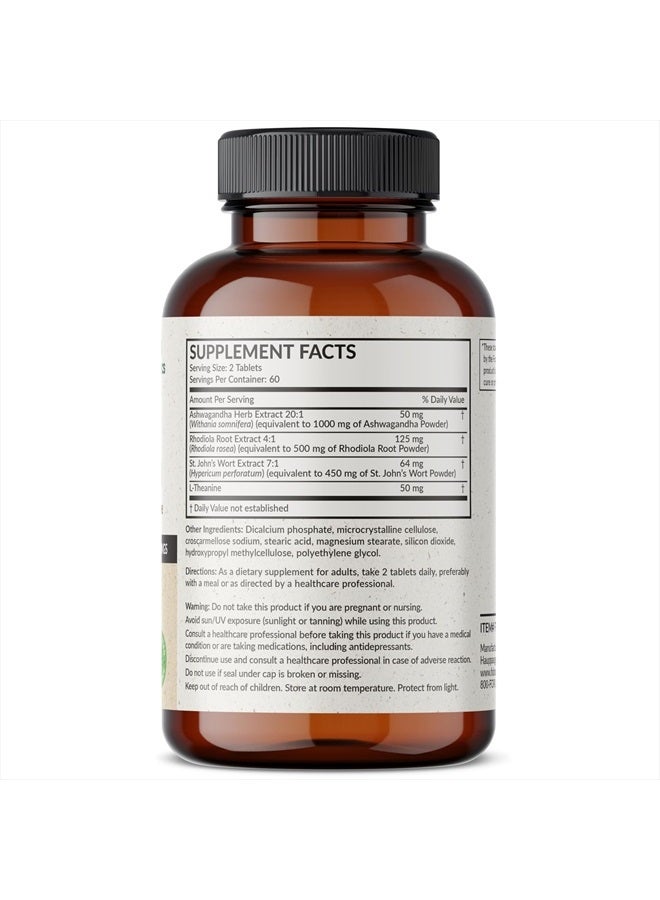 Futurebiotics حبوب الاسترخاء + أشواغاندا، روديولا، عشبة سانت جون، و L-Theanine 2000 ملغ لكل حصة - خالية من الكائنات المعدلة وراثيًا، 120 قرص نباتي - Image 2