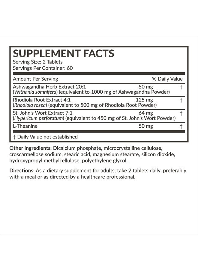 Futurebiotics حبوب الاسترخاء + أشواغاندا، روديولا، عشبة سانت جون، و L-Theanine 2000 ملغ لكل حصة - خالية من الكائنات المعدلة وراثيًا، 120 قرص نباتي - Image 4