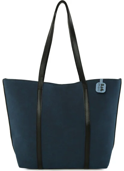 باجموري Large Nubuck Bag with Leather Strap - Navy Blue