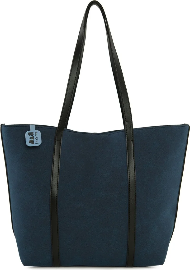 Bagmori Large Nubuck Bag with Leather Strap - Navy Blue