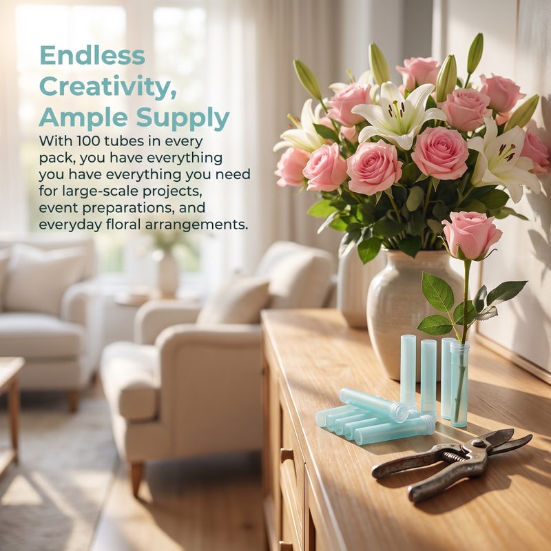 100Pcs Flower Water Tubes Transparent Flower Test Tubes Orchid Tubes with Cap for Flower Arrangements - Image 2