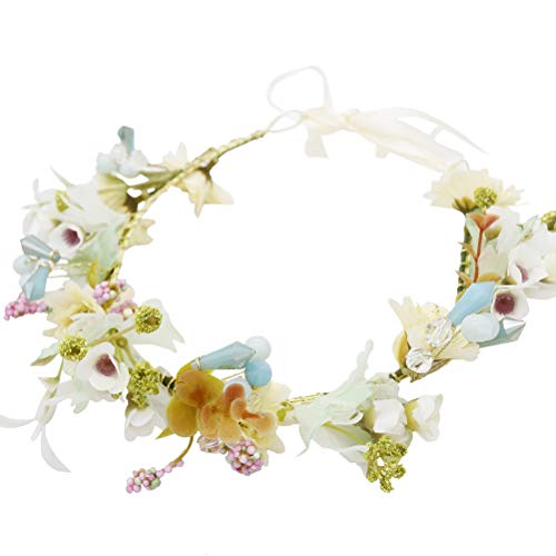 Vivivalue Pearl Flower Crown Floral Garland Headband Flower Halo Wedding Green - Image 1