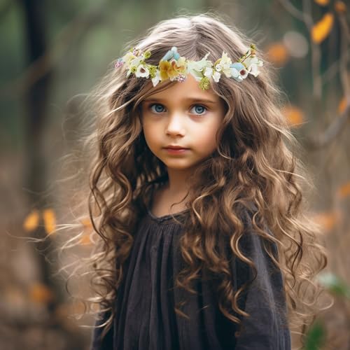 Vivivalue Pearl Flower Crown Floral Garland Headband Flower Halo Wedding Green - Image 4
