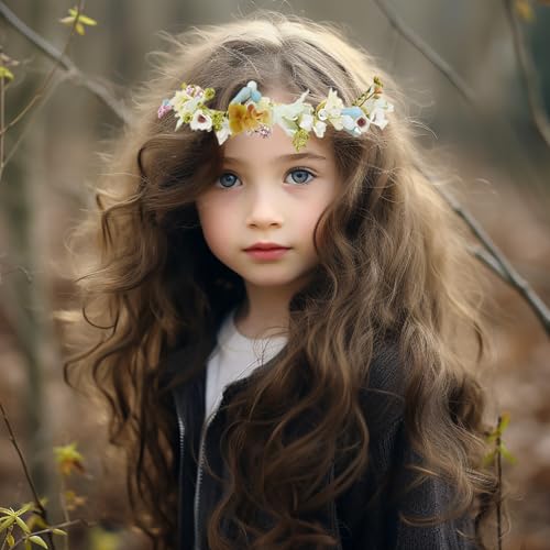 Vivivalue Pearl Flower Crown Floral Garland Headband Flower Halo Wedding Green - Image 2