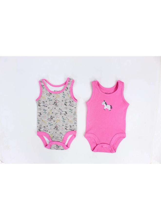 Pack of 2 - Baby Girls Cotton Underwear Bodysuit Pinkish with Unicorn Design - Image 1