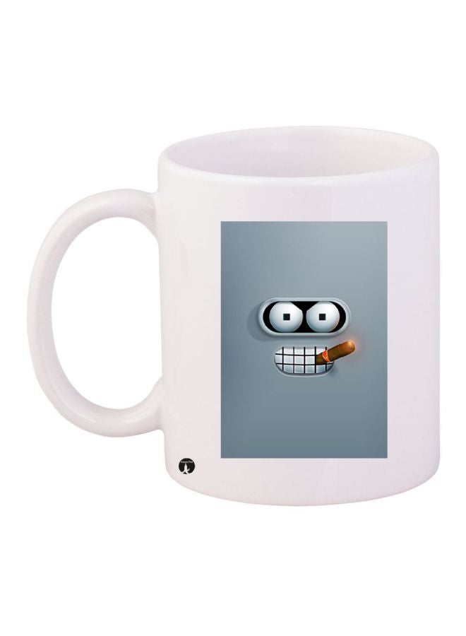 RYN Robot Printed Coffee Mug White/Grey 11ounce