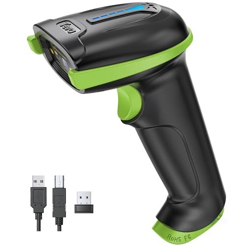 Tera Barcode Scanner Wireless Versatile 2-in-1 (2.4Ghz Wireless+USB 2.0 Wired) with Battery Level Indicator 328 Feet Transmission Distance Rechargeable 1D Laser Bar Code Reader USB Handheld (Green) - Image 1