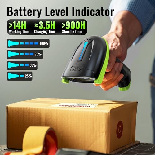Tera Barcode Scanner Wireless Versatile 2-in-1 (2.4Ghz Wireless+USB 2.0 Wired) with Battery Level Indicator 328 Feet Transmission Distance Rechargeable 1D Laser Bar Code Reader USB Handheld (Green) - Image 2