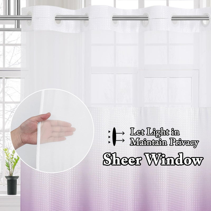 Gibelle No Hook Waffle Weave Shower Curtain with Snap-in Fabric Liner Set for Bathroom  Hotel Style with Mesh Top Window  Waterproof & Washable  Ombre Purple  72x74 - Image 2
