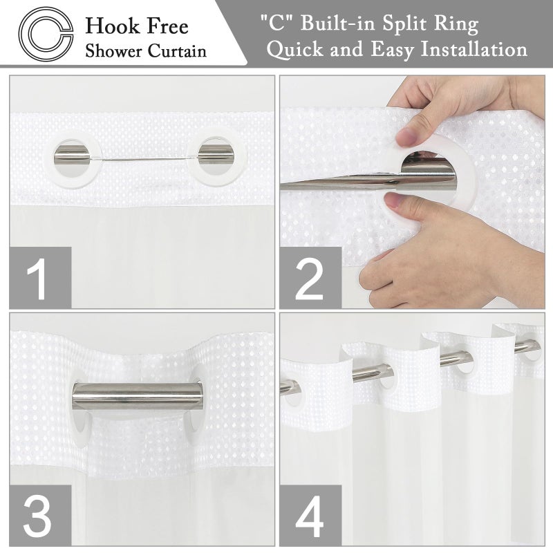 Gibelle No Hook Waffle Weave Shower Curtain with Snap-in Fabric Liner Set for Bathroom  Hotel Style with Mesh Top Window  Waterproof & Washable  Ombre Purple  72x74 - Image 4