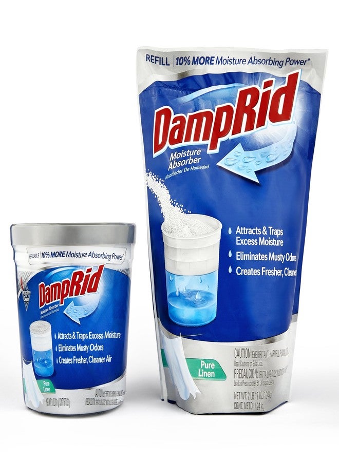 ILIOS Damp Rid Moisture Absorber Refillable System - 44oz Damp Rid Refill Bag with 11oz Cup, Odor and Moisture Absorber for Closet, Bathroom & Home, Pure Linen- ILIOS Packaging - Image 1