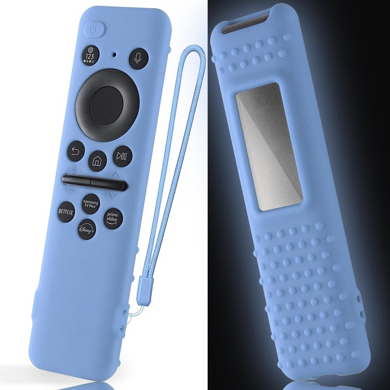 AKSHFETH Silicone Cover for 5.59 Inch Samsung BN59-01455a BN59-01432J Samsung Solar Cell Remote Control Cover 2023 8K Neo QLED HDR Smart TV Silicone Case (Glow Blue) - Image 1