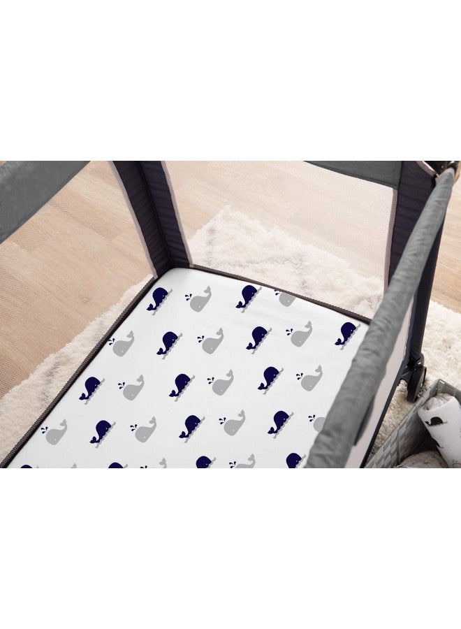 American Baby Company American Baby Company Fitted Pack N Play Playard Sheet 27" x 39", Soft Breathable Neutral 100% Cotton Jersey Pack and Play Sheet, Navy Whale, for Boys and Girls, Fits Most Mini Crib Mattresses - Image 3