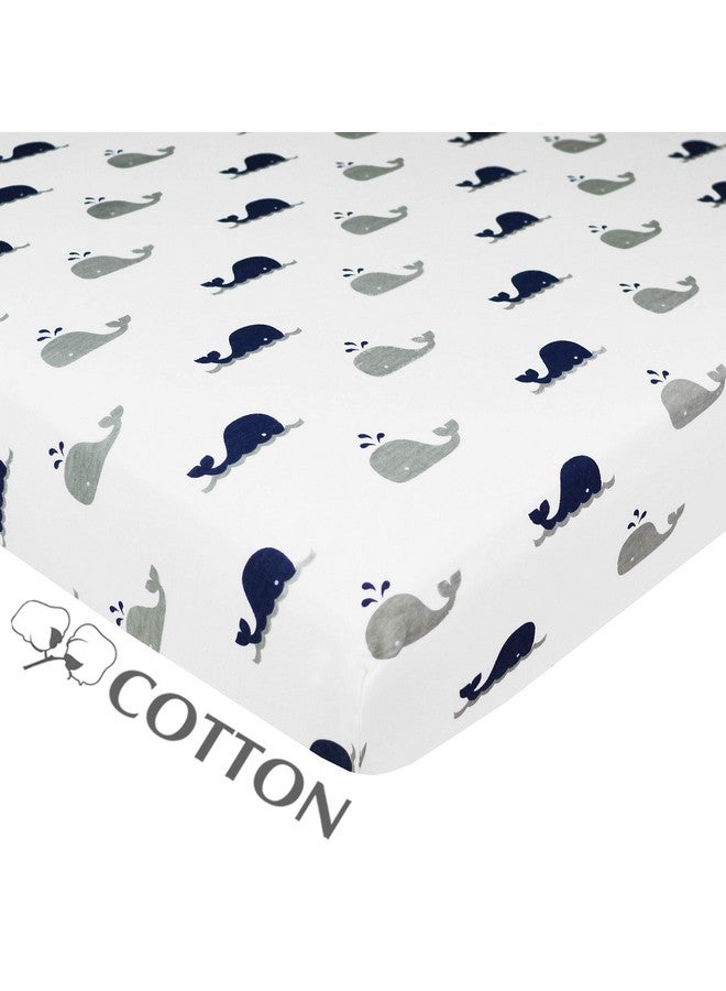 American Baby Company American Baby Company Fitted Pack N Play Playard Sheet 27" x 39", Soft Breathable Neutral 100% Cotton Jersey Pack and Play Sheet, Navy Whale, for Boys and Girls, Fits Most Mini Crib Mattresses - Image 1