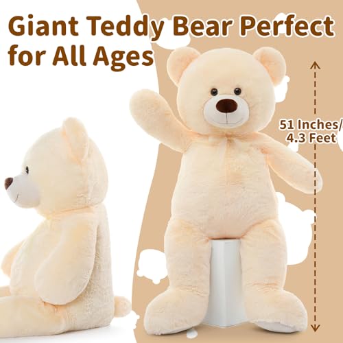 MorisMos Giant Teddy Bear Stuffed Animal 4 Ft,51'' Big Stuffed Bear for Girlfriend Boyfriend Wife Mother Fiancée Valentine's Gift,Large Bear Plush for Kid Christmas Birthday Baby Shower,Beige - Image 5