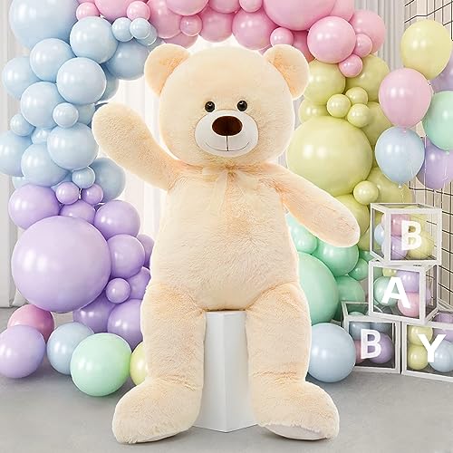 MorisMos Giant Teddy Bear Stuffed Animal 4 Ft,51'' Big Stuffed Bear for Girlfriend Boyfriend Wife Mother Fiancée Valentine's Gift,Large Bear Plush for Kid Christmas Birthday Baby Shower,Beige - Image 3